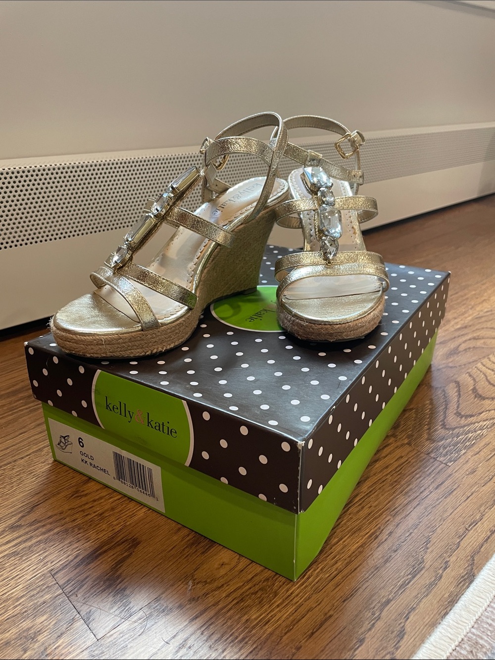 Kelly & Katie Metallic Gold Jeweled Espadrille Wedges